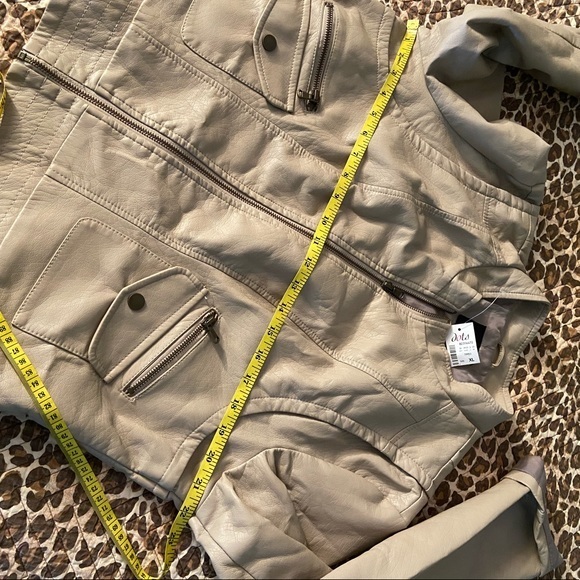 Moto Cream Faux Soft Leather Zipper Crop Jacket XL - Picture 5 of 12